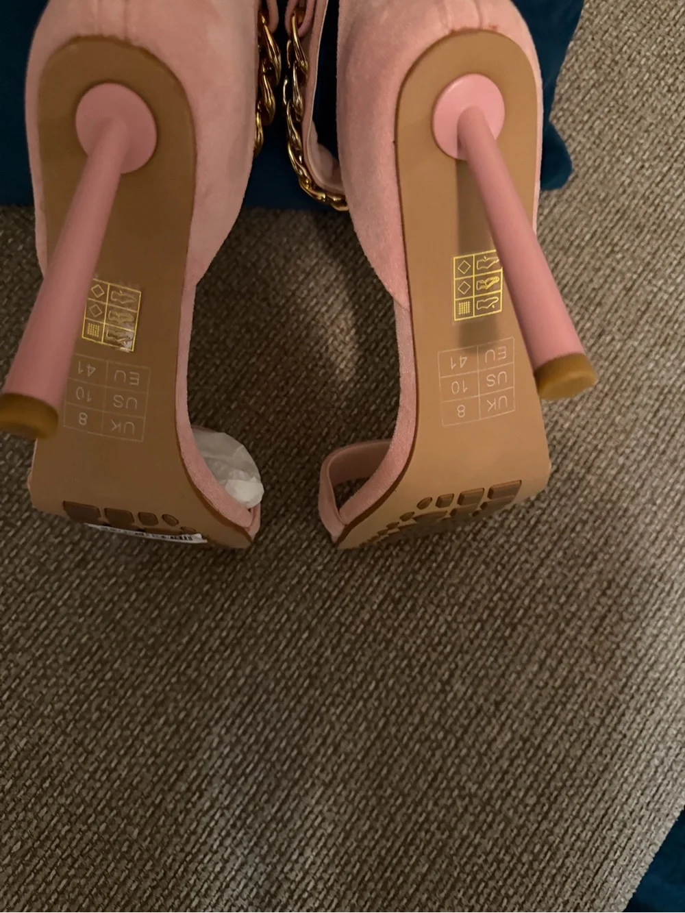 NEW! London Rag Pink Suede Heeled Sandals with Gold Chain Ankle